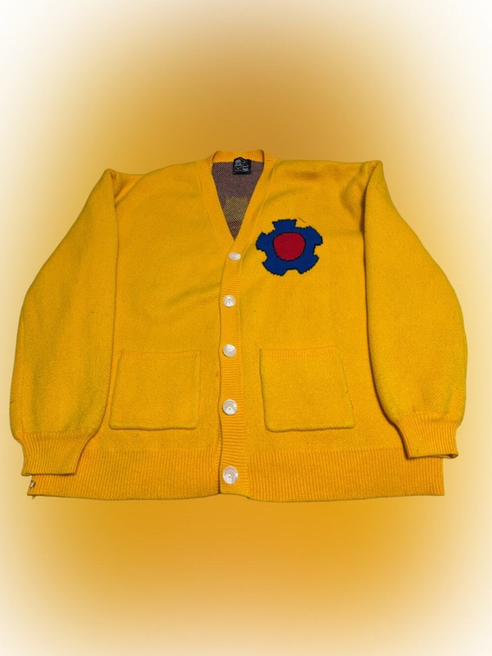 Steady Hands Heavy Knit Cardigan Sweater 3XL Yellow Blue Anime RARE